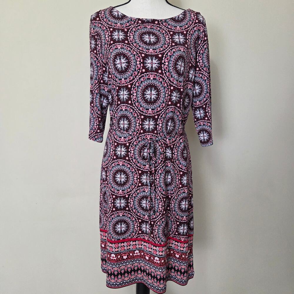 Liz Claiborne L Shift/Sheath Pullover Medallion 3/4 Sleeve Dress
